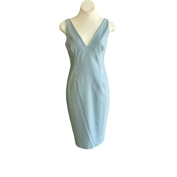 BCBGMaxAzria Classic Shimmery Gray V Neck Sheath Business Attire Dress Size 12 - Picture 1 of 9